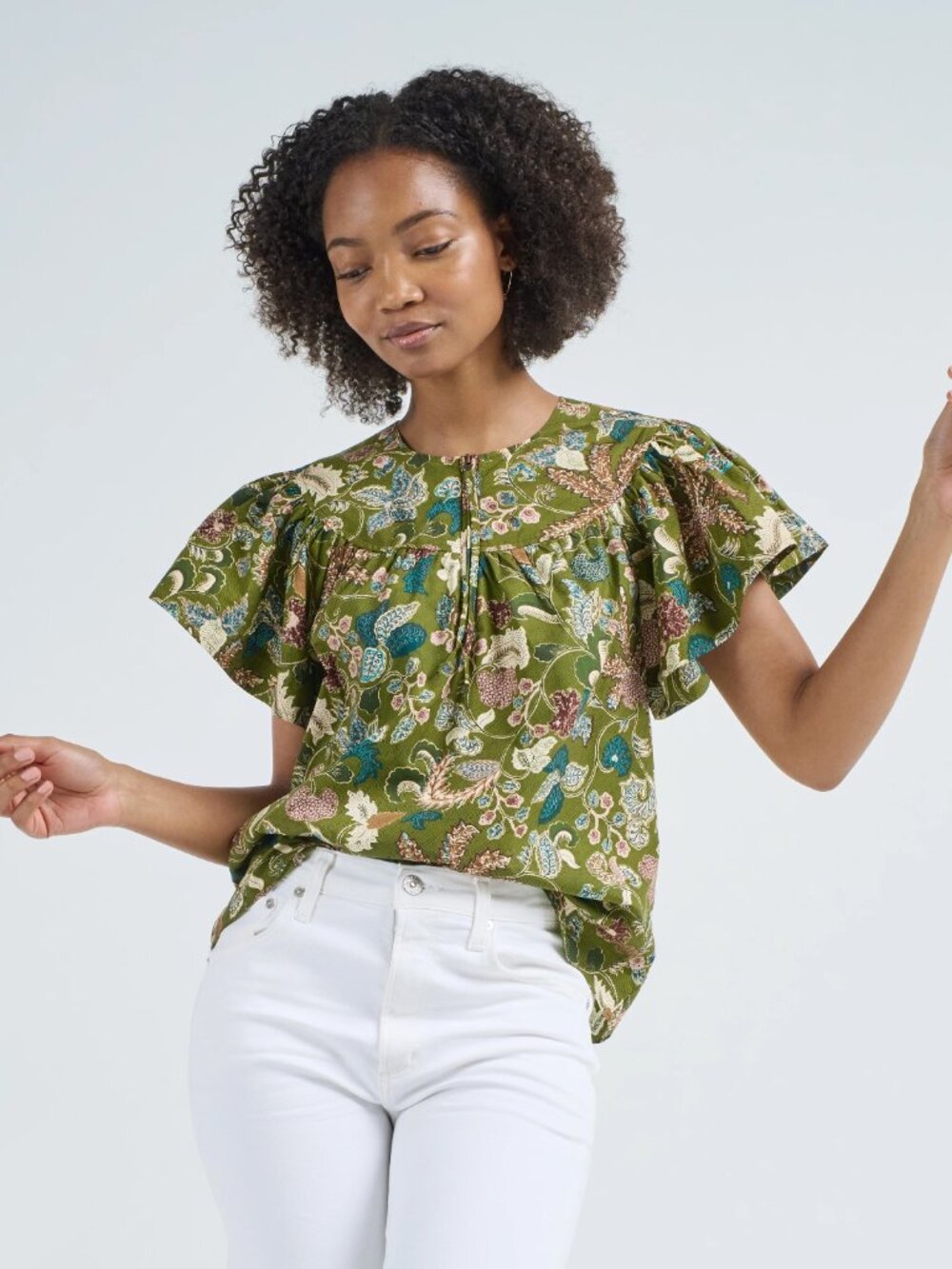 Ulla Johnson "Perline" Printed Cotton Top in "Lichen", size 8